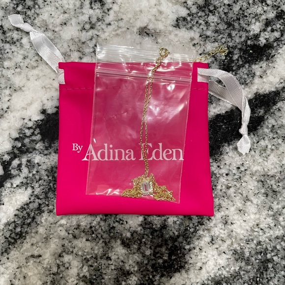 Adina Eden Pave Outlined Baguette Solitaire Pendant Necklace - Picture 8 of 8